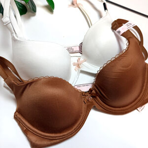 Victoria's Secret Bras 30B Brown & White Lightly Lined Set of 2 New With Tags